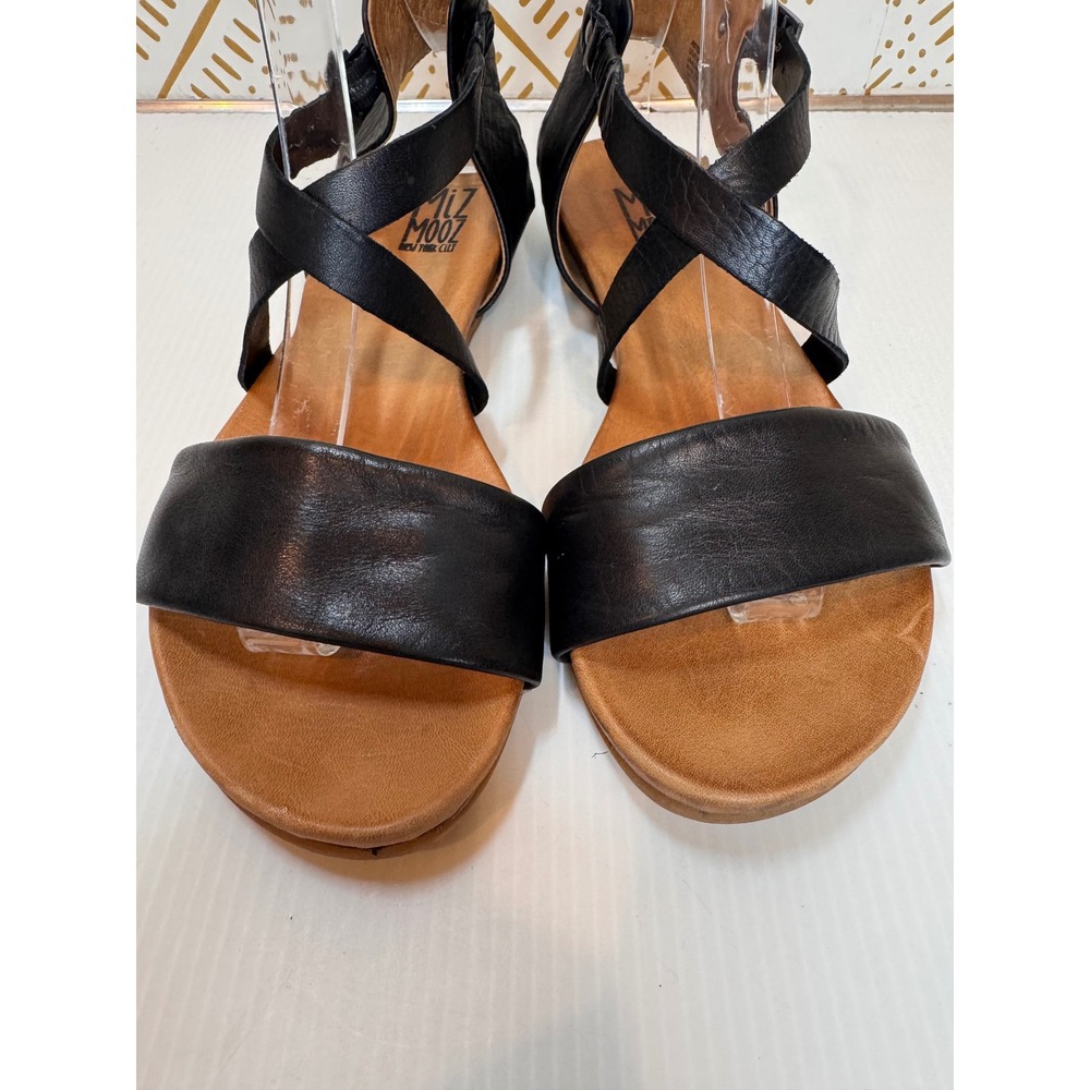 Miz Mooz Aster Sandals Women 8 Black Leather Flat Strappy Ankle Buckle Comfort - Picture 7 of 12